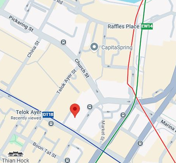 Map showing Beacon International College near Telok Ayer and Raffles Place